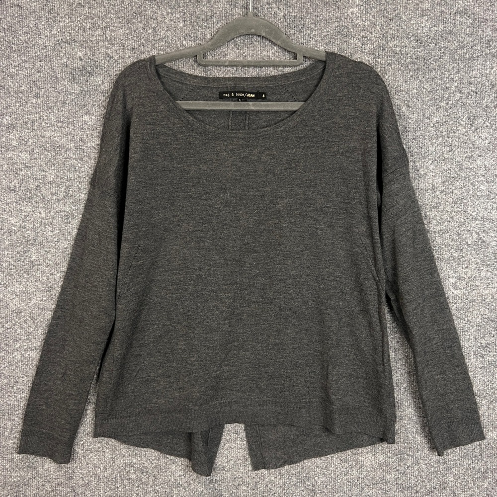 RAG & BONE JEAN Women's Wool Gray Long Sleeve‎ Split Back Sweater Size S